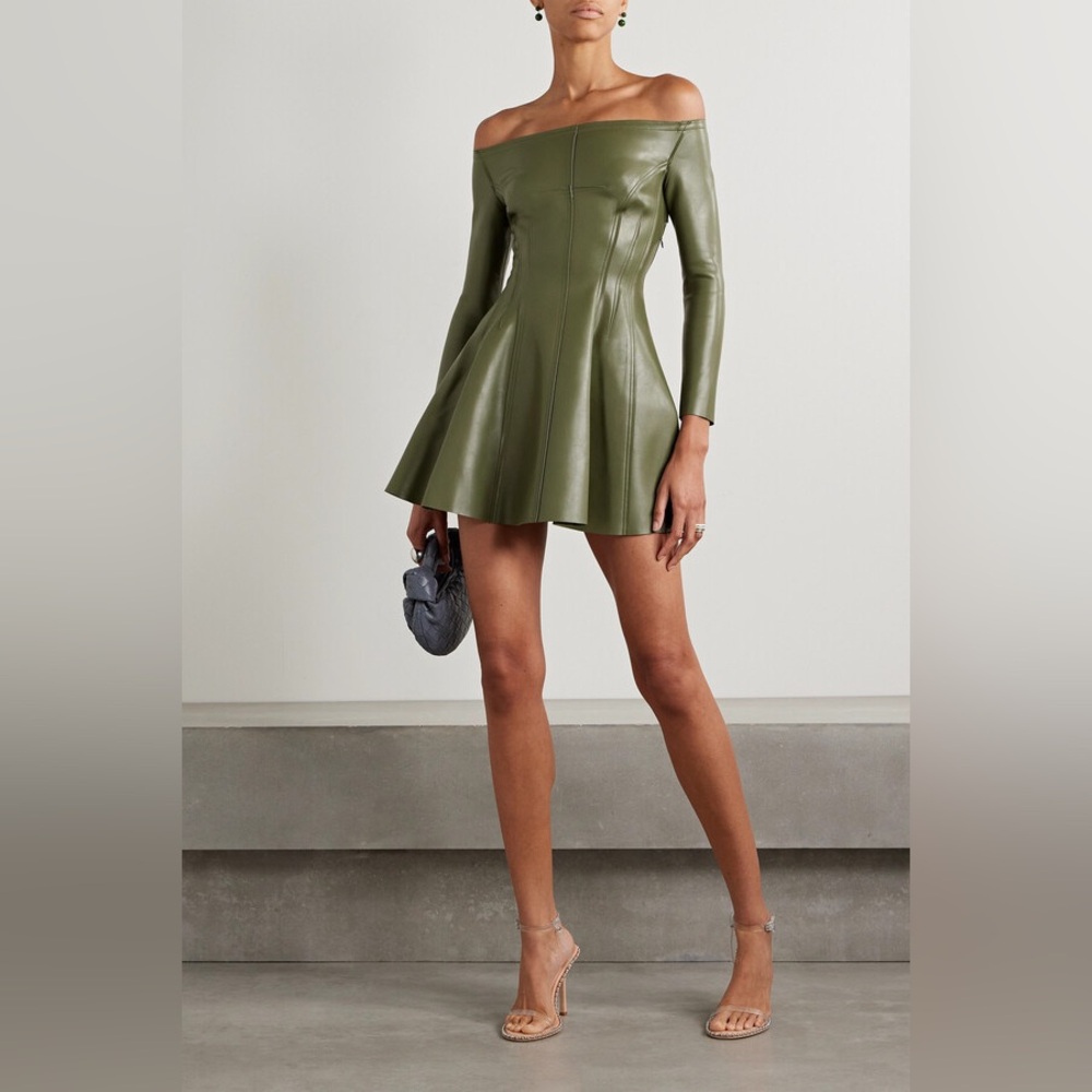Norma Kamali green M off-the-shoulder Grace dress, vegan leather, worn once